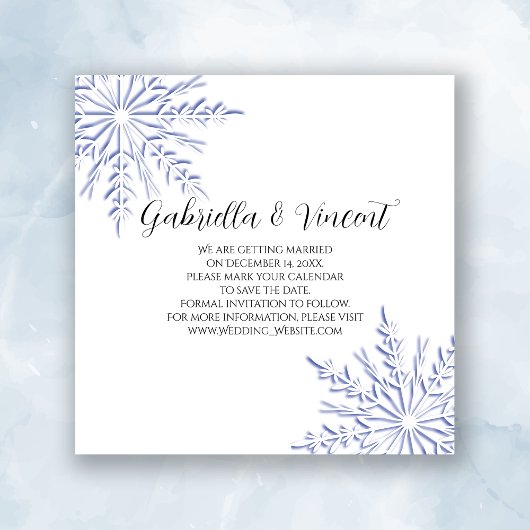 Mariage d'hiver flocon de neige bleu Save the Date