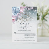 Mariage d'hiver Floral Neige choix carte RSVP (Debout devant)