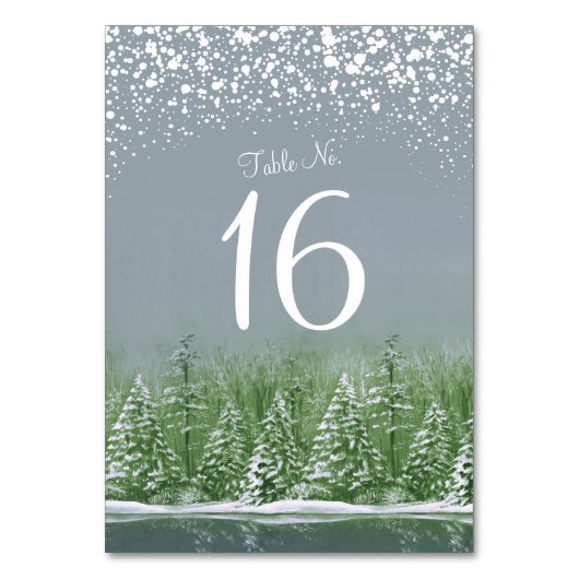 Mariage d'hiver gris pins verts numéros de table (Dos)