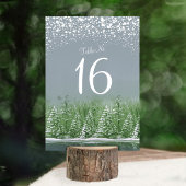 Mariage d'hiver gris pins verts numéros de table