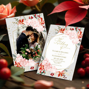 Mariage d'hiver Photo Invitation Aquarelle Floral