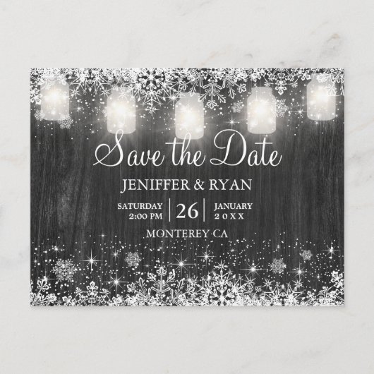 Mariage d'hiver rustique enregistrer la date carte (Devant)