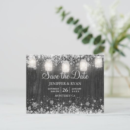 Mariage d'hiver rustique enregistrer la date carte (Debout devant)