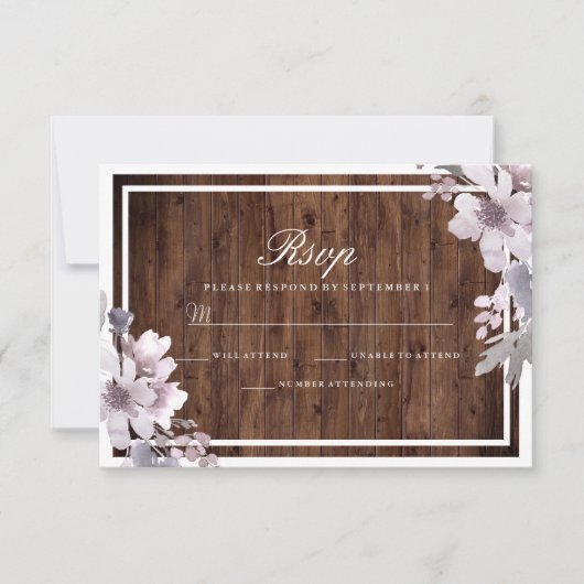 Mariage d'hiver rustique violet fleuri RSVP (Devant)