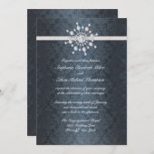 Mariage d'hiver Snowflake Invitation à Damas Bleu (Devant / Derrière)
