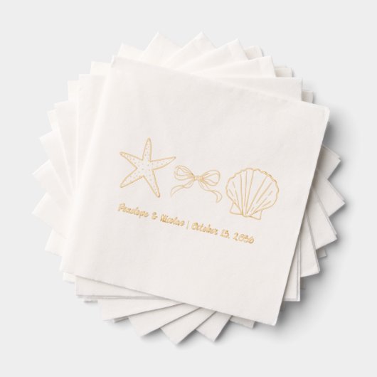 Mariage d'huile d'or Seashell Beach Wedding Napkin (Insitu (empilé))