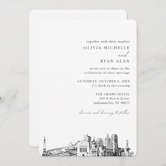 Mariage d'Indianapolis Elegant Skyline Invitation (Devant / Derrière)