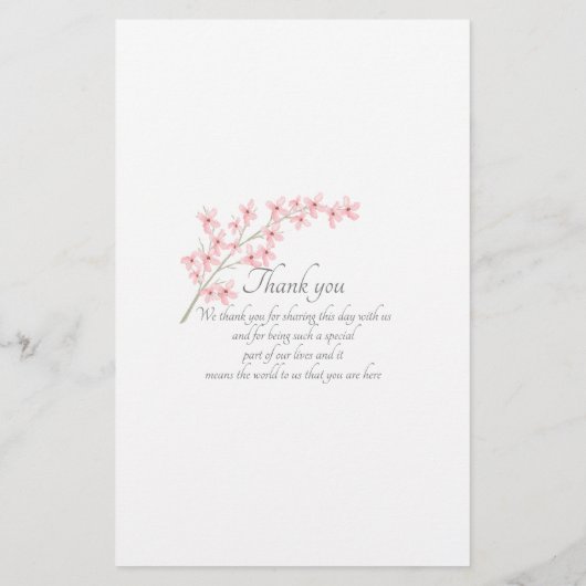 Mariage Dîner en fleurs roses Menu (Dos)