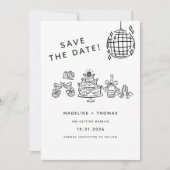Mariage Disco Gribouillé à la Main Save The Date (Devant)