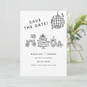 Mariage Disco Gribouillé à la Main Save The Date (Debout devant)