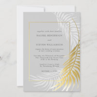 Mariage d'or argenté Invitation verte tropicale