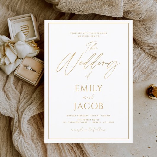 Mariage d'or blanc Typographie moderne Invitation