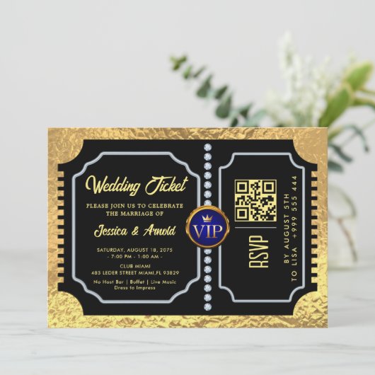 Mariage d'or code qr Billet Invitation (Debout devant)