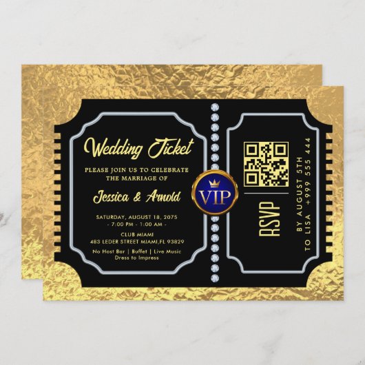 Mariage d'or code qr Billet Invitation (Devant / Derrière)