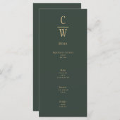 Mariage d'or vert olive moderne Monogramme Menu (Devant / Derrière)
