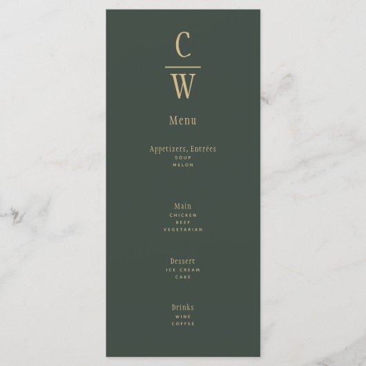 Mariage d'or vert olive moderne Monogramme Menu (Devant)