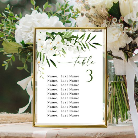 Mariage d'orchidées Numéro de table Siège Cartes d
