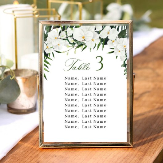 Mariage d'orchidées Numéro de table Siège Cartes d