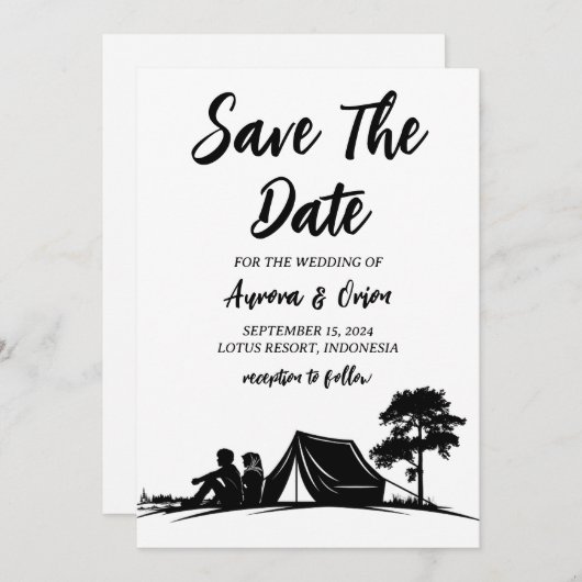 mariage du camping enregistrer les cartes de date (Devant / Derrière)
