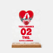 Mariage du coeur floral rouge Numéro de table givr (Recto)
