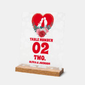 Mariage du coeur floral rouge Numéro de table givr (Angle)