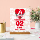 Mariage du coeur floral rouge Numéro de table givr (Mariage)