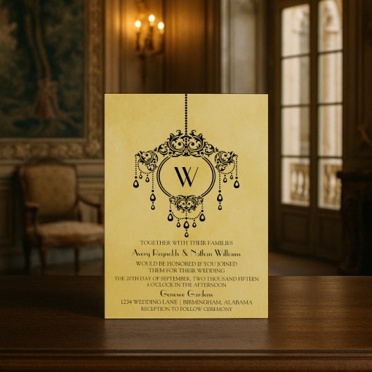 Mariage du lustre Vintage jaune Invitation