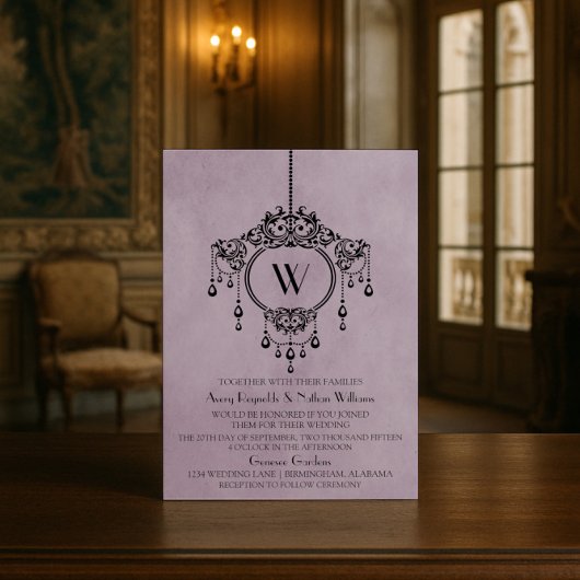 Mariage du lustre Vintage violet Invitation