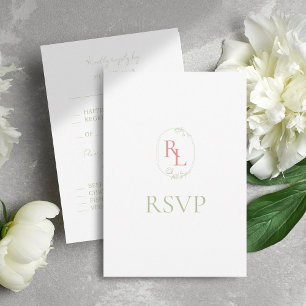 Mariage du monogramme floral corail et blanc RSVP