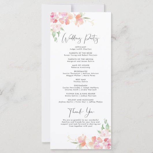 Mariage du programme de cérémonie | Floral rose et (Dos)