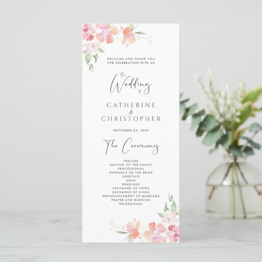 Mariage du programme de cérémonie | Floral rose et (Debout devant)