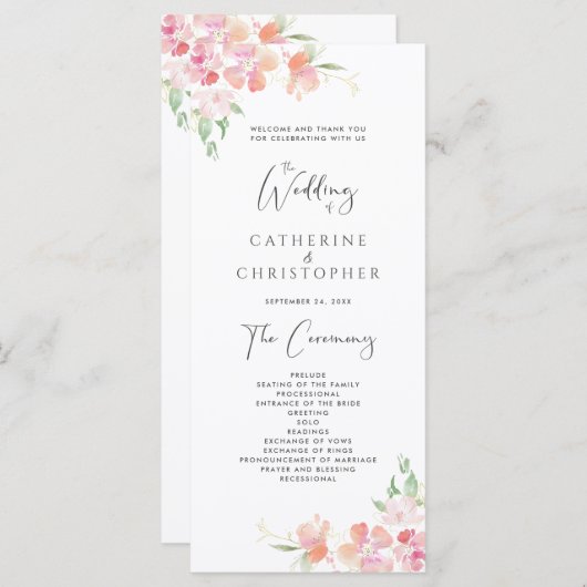 Mariage du programme de cérémonie | Floral rose et (Devant / Derrière)