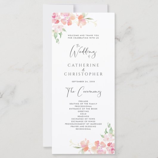 Mariage du programme de cérémonie | Floral rose et (Devant)