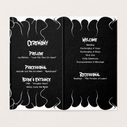 Mariage du programme de la cérémonie des feux noir (Inside Unfolded)