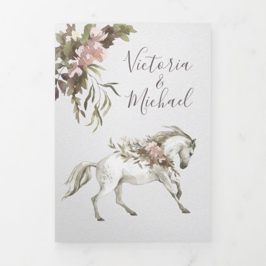 Mariage du ranch Floral Horse Tri-Fold Invitation (Page de couverture)