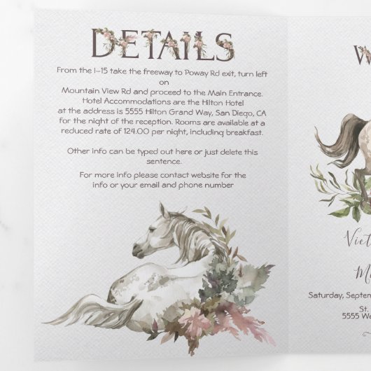 Mariage du ranch Floral Horse Tri-Fold Invitation (Intérieur en premier)