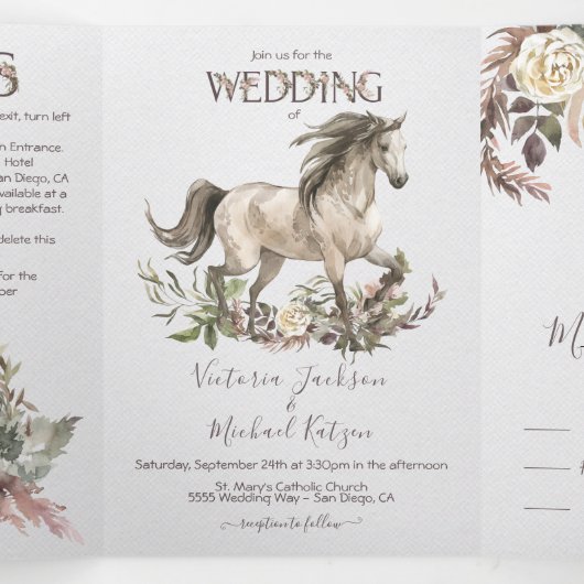 Mariage du ranch Floral Horse Tri-Fold Invitation (Intérieur au milieu)