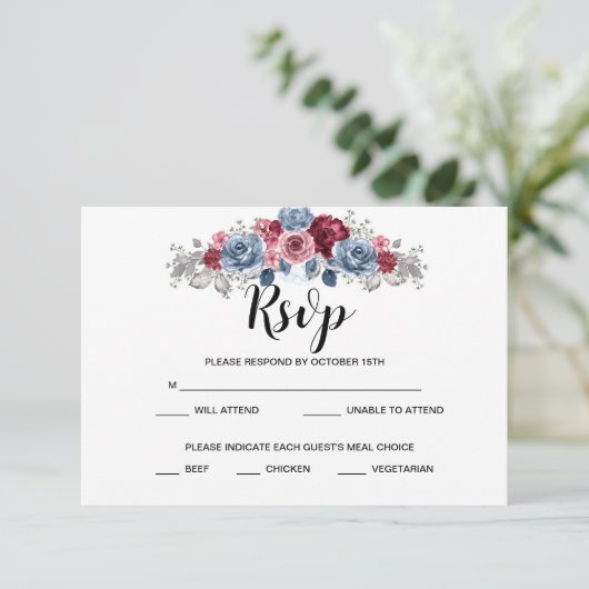 Mariage Dusty Blue et Bourgogne RSVP (Debout devant)