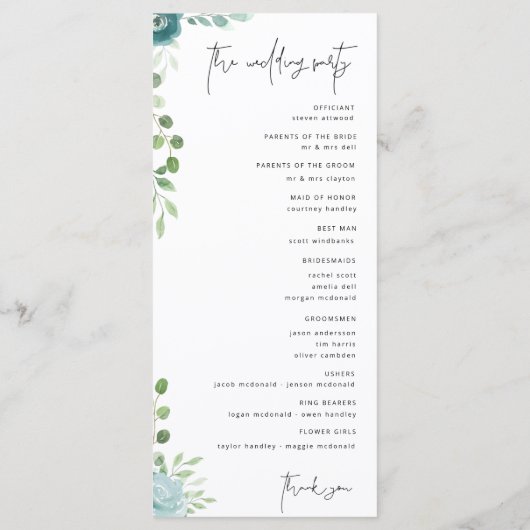 Mariage Dusty Bule Floral Programme (Dos)