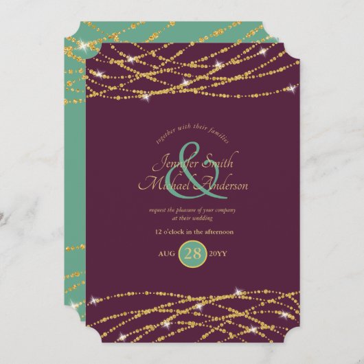 Mariage Eggplant Mint or String Invitations (Devant / Derrière)