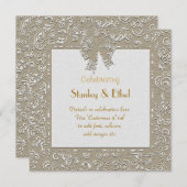 Mariage élégant à la dentelle dorée, invitation an (Devant / Derrière)