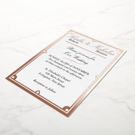 Mariage Élégant Blanc Art Déco. Invitation avec fe (Rotation)