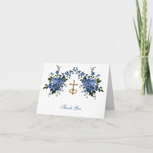 Mariage élégant Bleu Floral Religieux Merci C