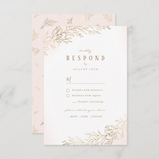 Mariage élégant botanique doré blanc RSVP (Devant / Derrière)