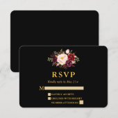 Mariage Elégant Bourgogne Floral Black Gold RSVP (Devant / Derrière)