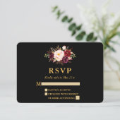 Mariage Elégant Bourgogne Floral Black Gold RSVP (Debout devant)