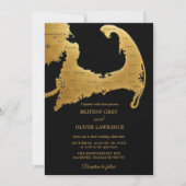Mariage élégant carte du Cap Cod or noir (Devant)