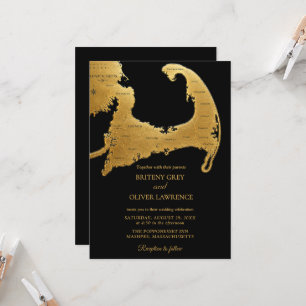 Mariage élégant carte du Cap Cod or noir