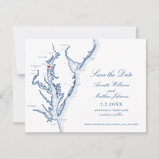 Mariage Élégant Carte Marine Annapolis Maryland (Devant)
