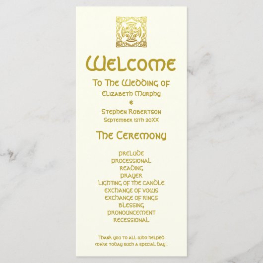 Mariage Élégant Celtique Or | Programme de Cérémon (Devant)